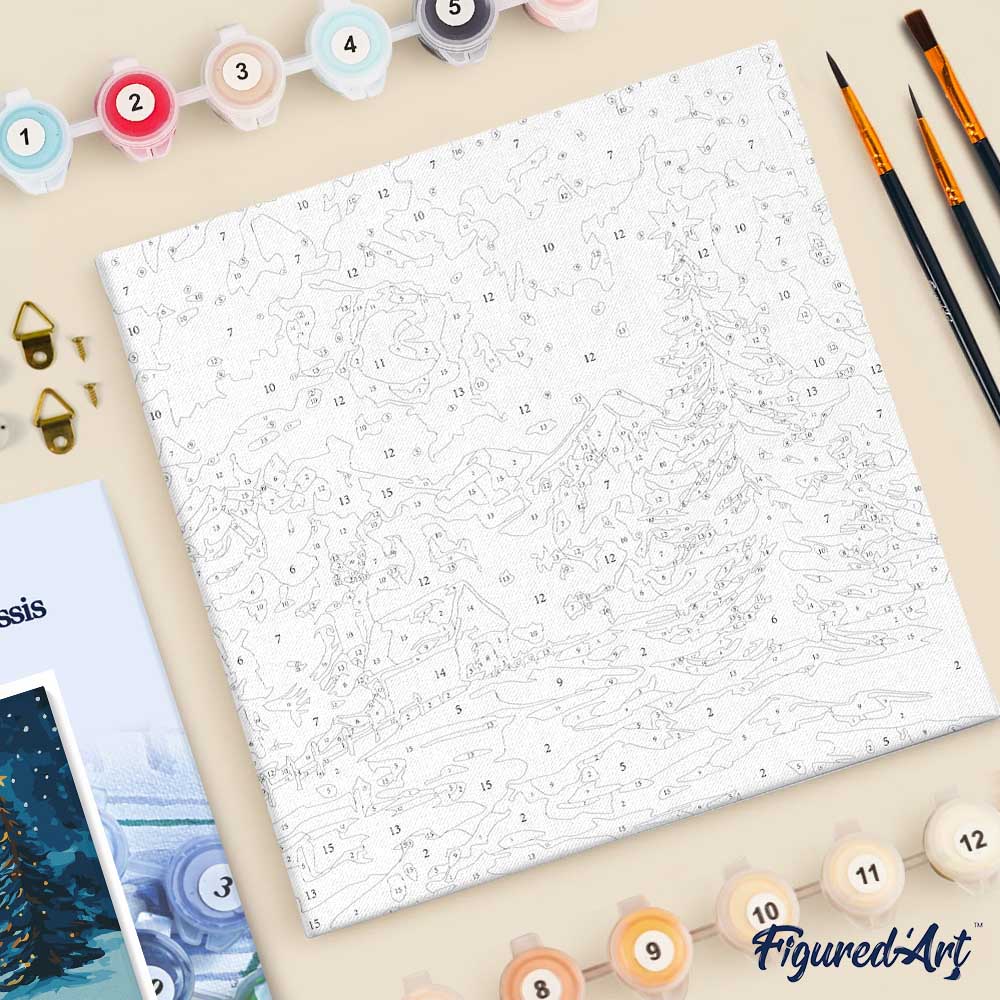 Mini Paint by numbers 8"x8" framed - Starry Christmas Night