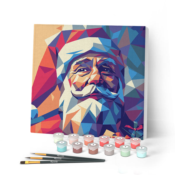 Paint by numbers kit Mini Paint by numbers 8"x8" framed - Polygon Santa Figured'Art