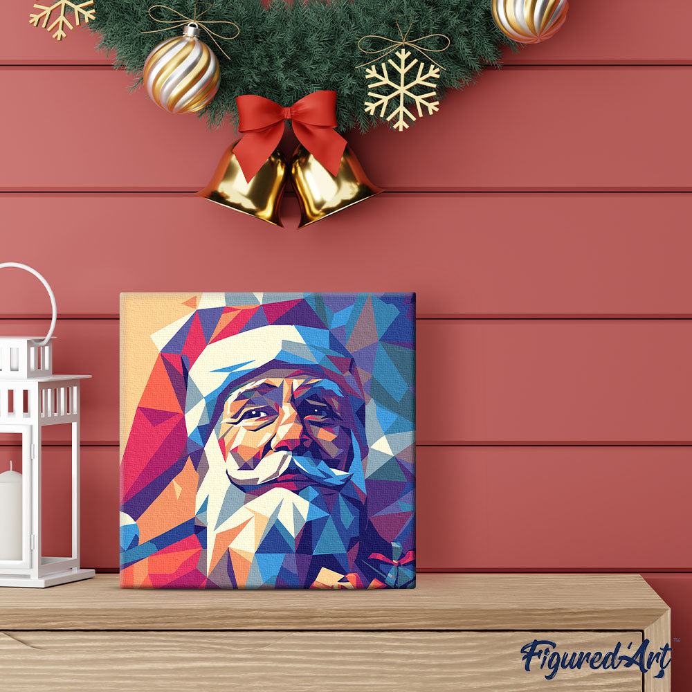 Mini Paint by numbers 8"x8" framed - Polygon Santa