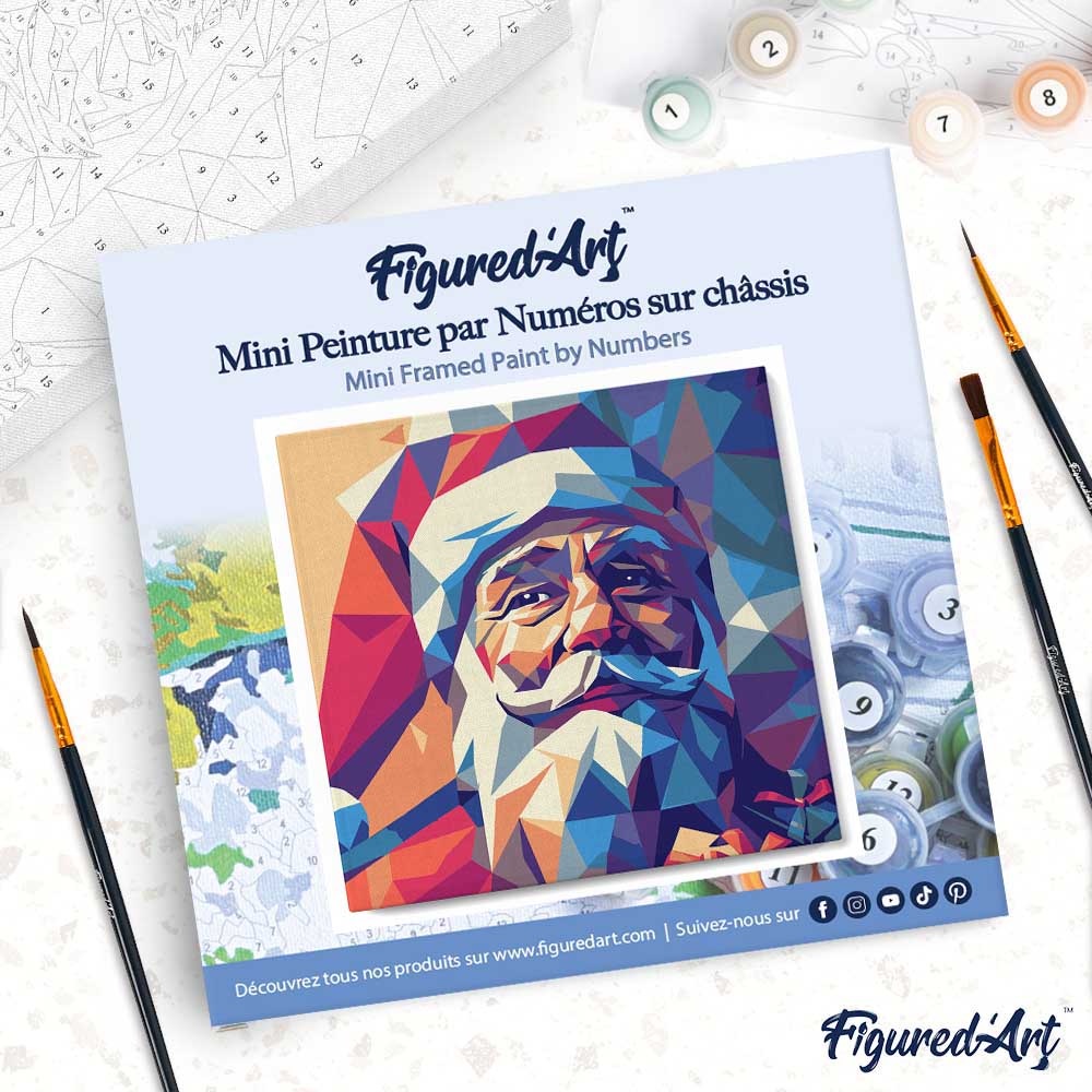 Mini Paint by numbers 8"x8" framed - Polygon Santa