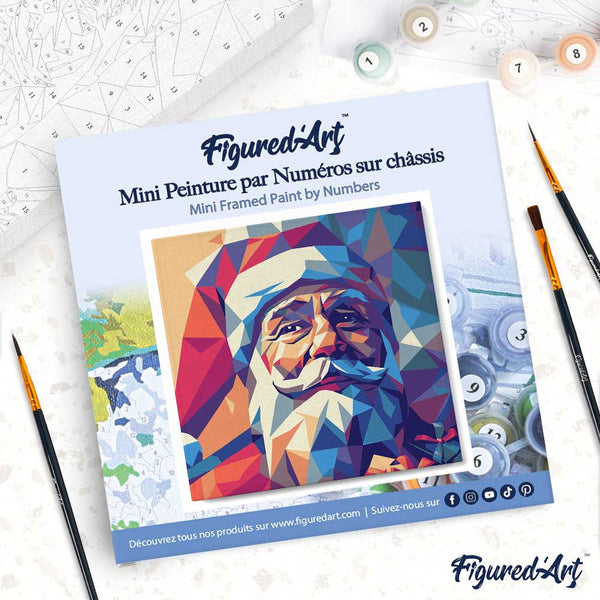 Mini Paint by numbers 8"x8" framed - Polygon Santa