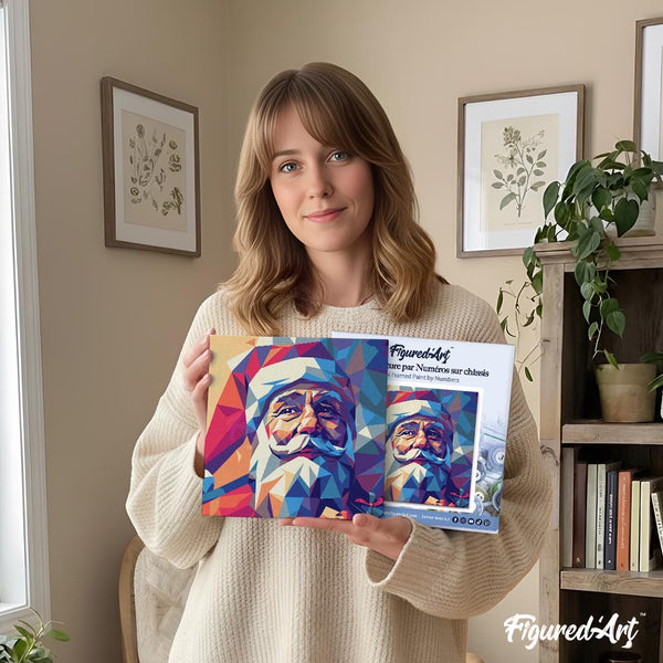 Mini Paint by numbers 8"x8" framed - Polygon Santa