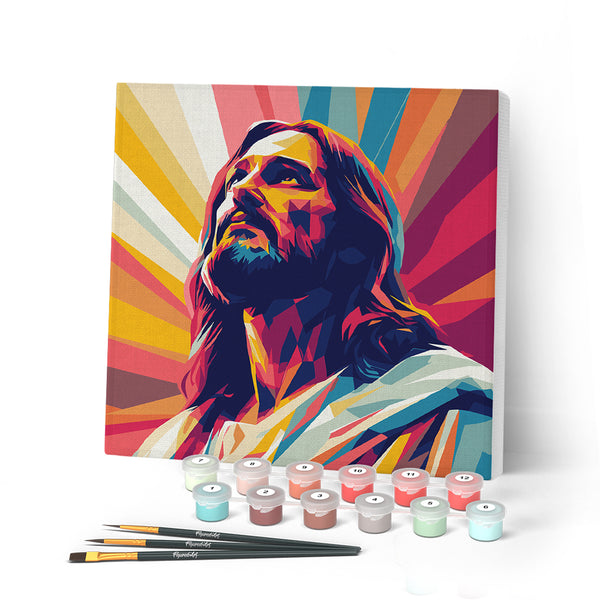 Paint by numbers kit Mini Paint by numbers 8"x8" framed - Radiant Jesus Figured'Art