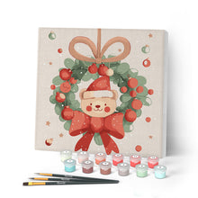 Load image into Gallery viewer, Paint by numbers kit Mini Paint by numbers 8"x8" framed - Christmas Wreath Bear Figured'Art