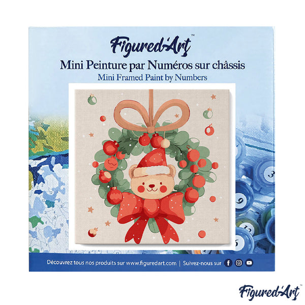Mini Paint by numbers 8"x8" framed - Christmas Wreath Bear