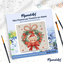 Load image into Gallery viewer, Mini Paint by numbers 8"x8" framed - Christmas Wreath Bear