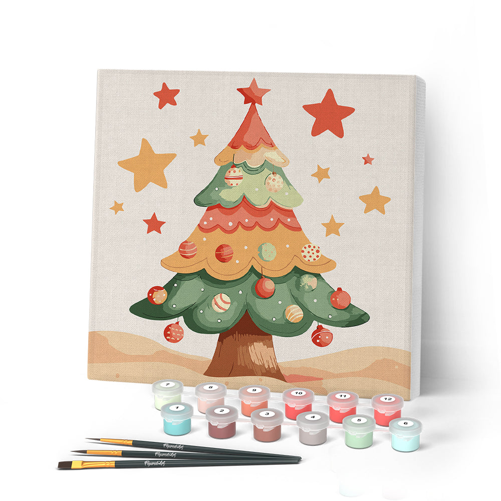 Paint by numbers kit Mini Paint by numbers 8"x8" framed - Cute Christmas Tree Figured'Art