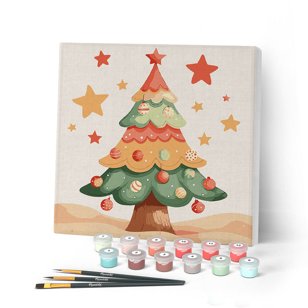 Paint by numbers kit Mini Paint by numbers 8"x8" framed - Cute Christmas Tree Figured'Art