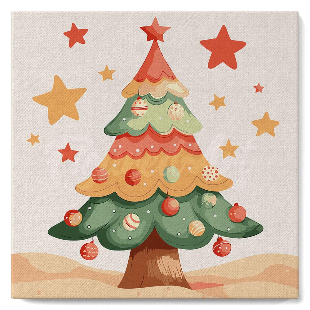 Mini Paint by numbers 8"x8" framed - Cute Christmas Tree