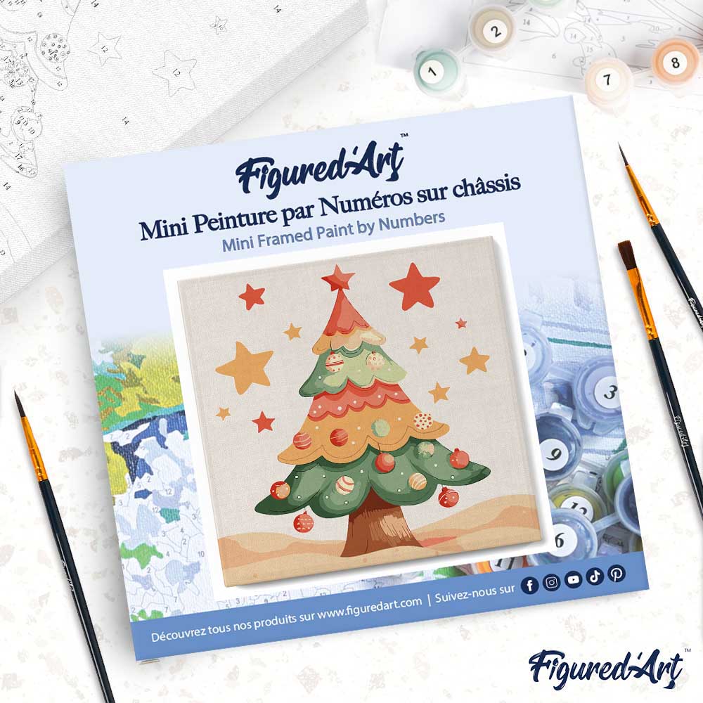Mini Paint by numbers 8"x8" framed - Cute Christmas Tree