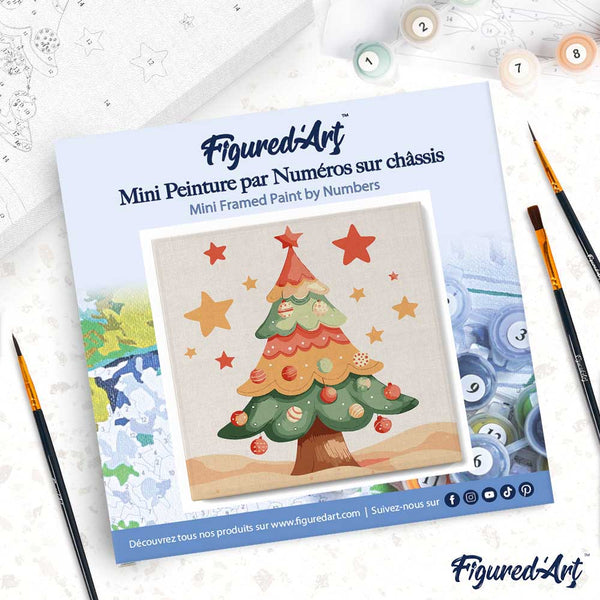 Mini Paint by numbers 8"x8" framed - Cute Christmas Tree