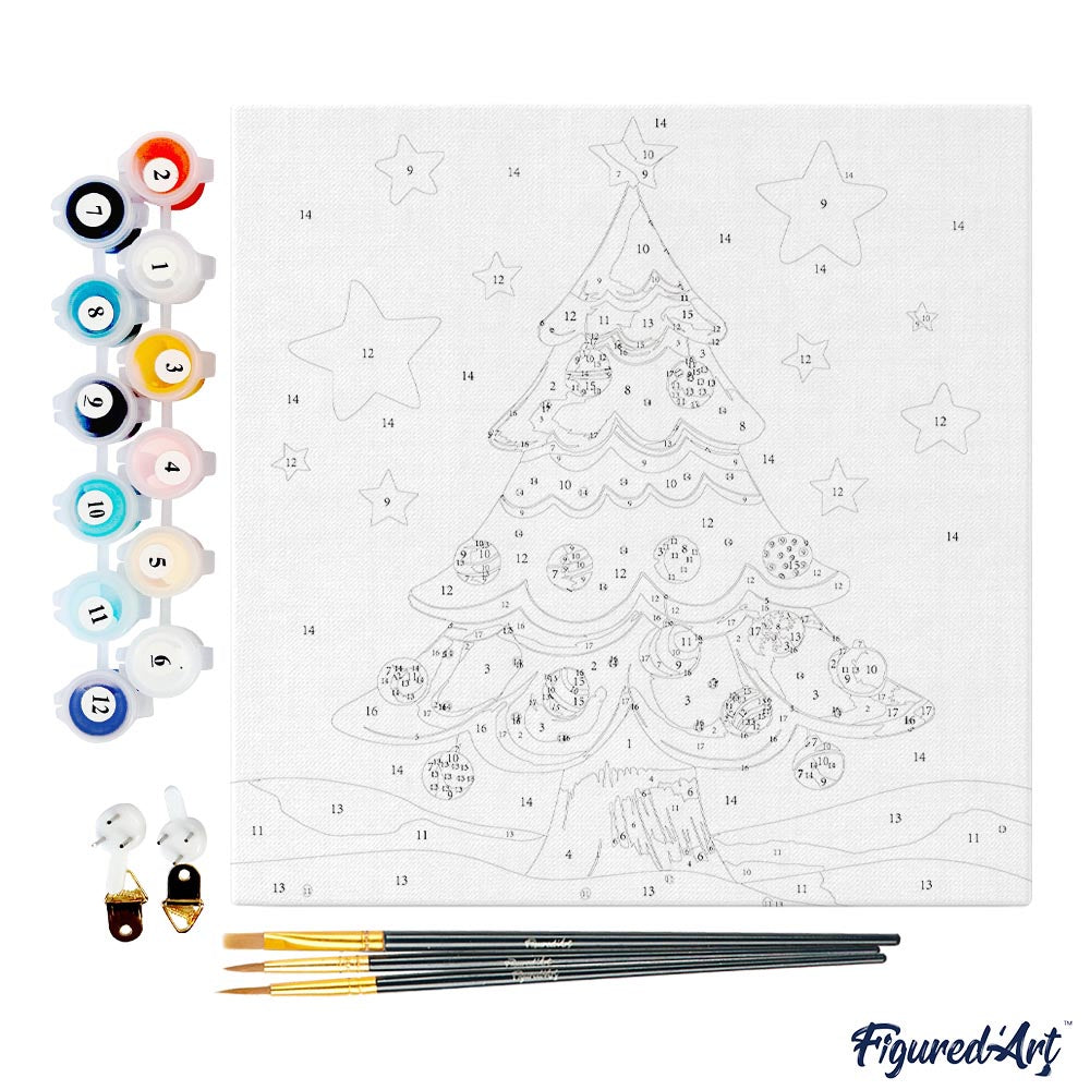 Mini Paint by numbers 8"x8" framed - Cute Christmas Tree
