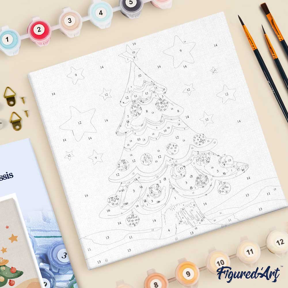 Mini Paint by numbers 8"x8" framed - Cute Christmas Tree