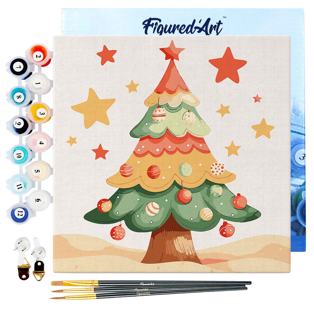 Mini Paint by numbers 8"x8" framed - Cute Christmas Tree