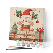 Load image into Gallery viewer, Paint by numbers kit Mini Paint by numbers 8"x8" framed - Holiday Gift Bear Figured'Art