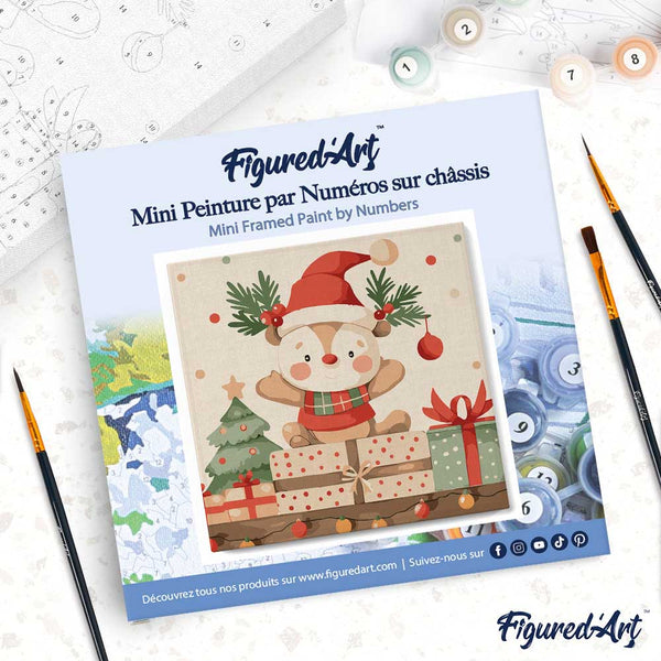 Mini Paint by numbers 8"x8" framed - Holiday Gift Bear