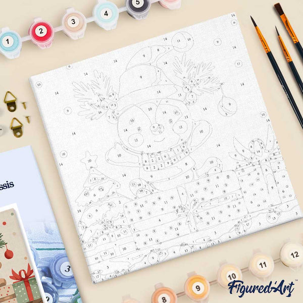 Mini Paint by numbers 8"x8" framed - Holiday Gift Bear