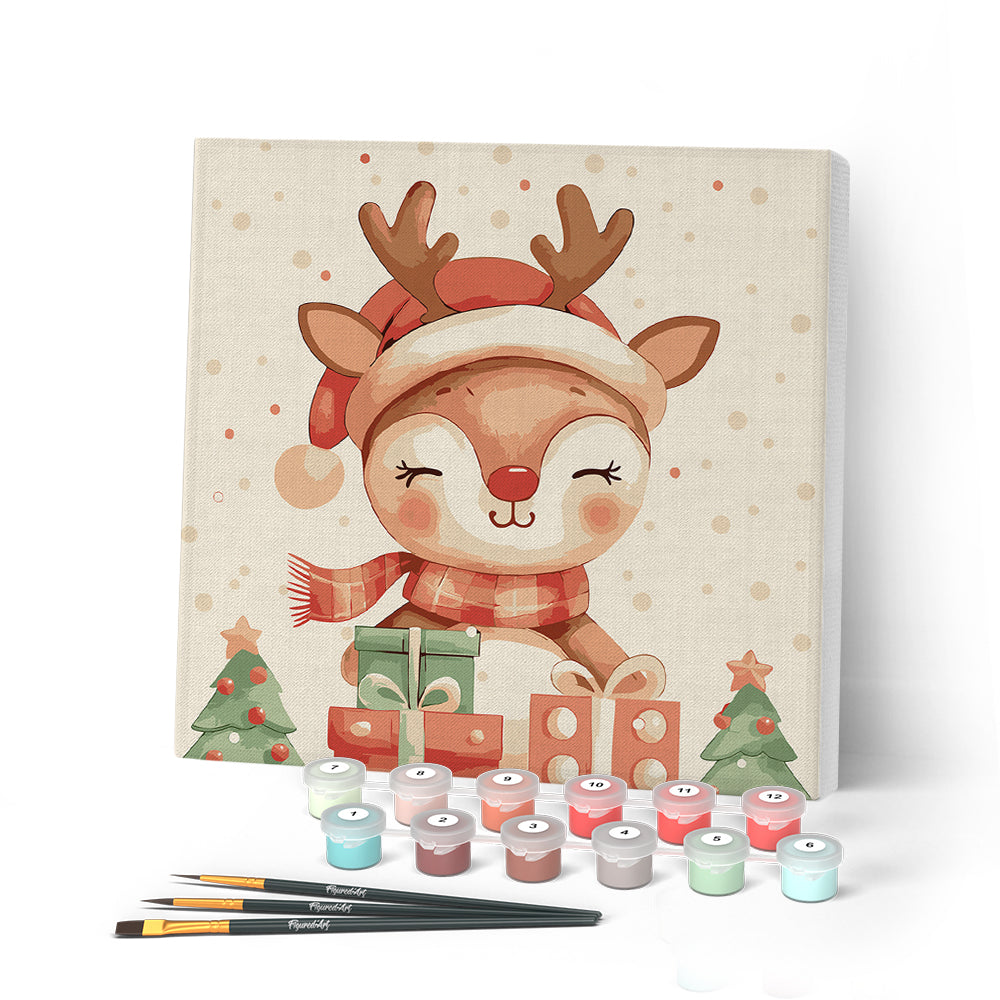 Paint by numbers kit Mini Paint by numbers 8"x8" framed - Festive Reindeer Figured'Art