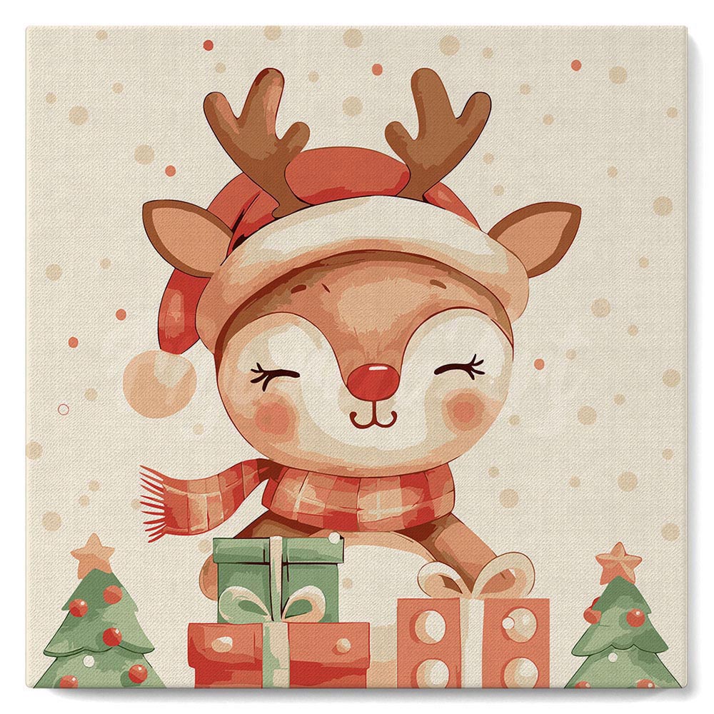 Mini Paint by numbers 8"x8" framed - Festive Reindeer