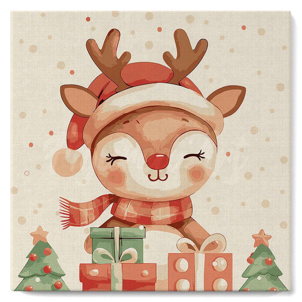 Mini Paint by numbers 8"x8" framed - Festive Reindeer
