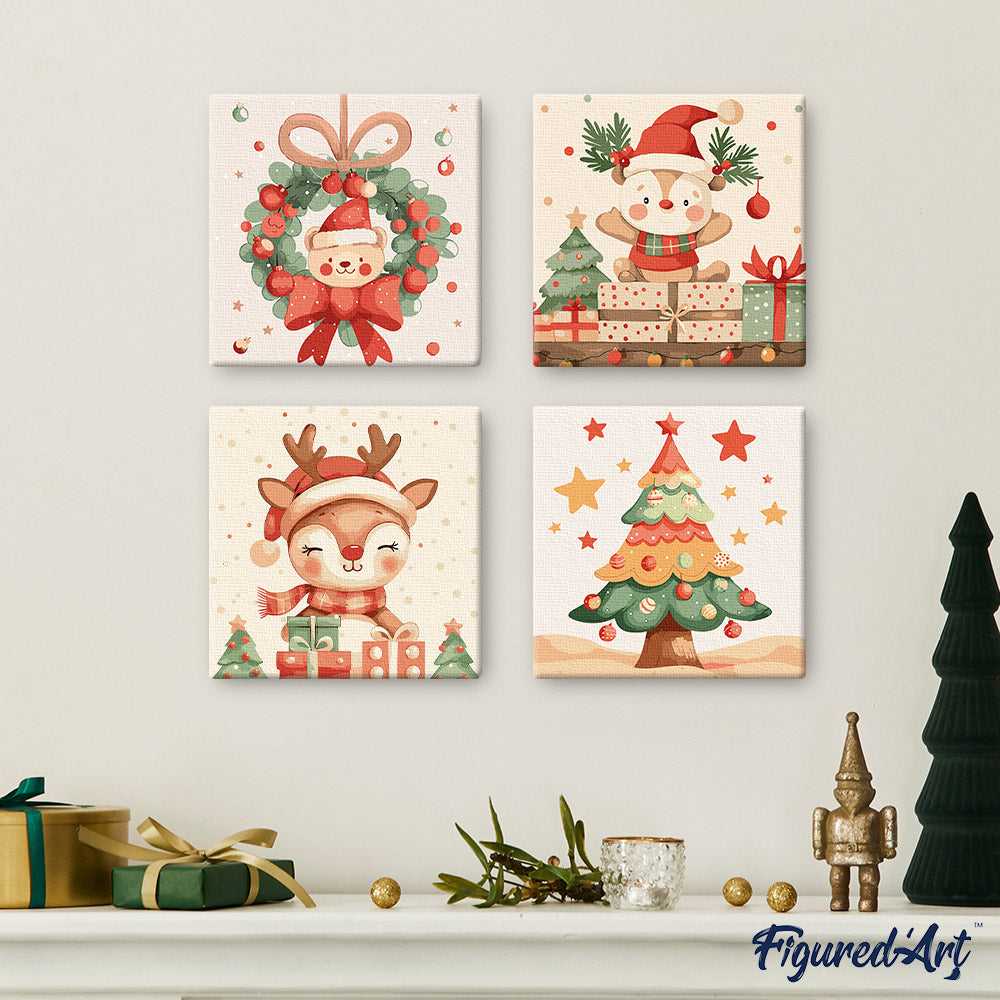 Mini Paint by numbers 8"x8" framed - Festive Reindeer