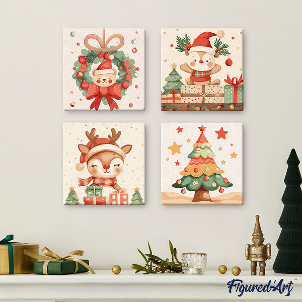 Mini Paint by numbers 8"x8" framed - Festive Reindeer
