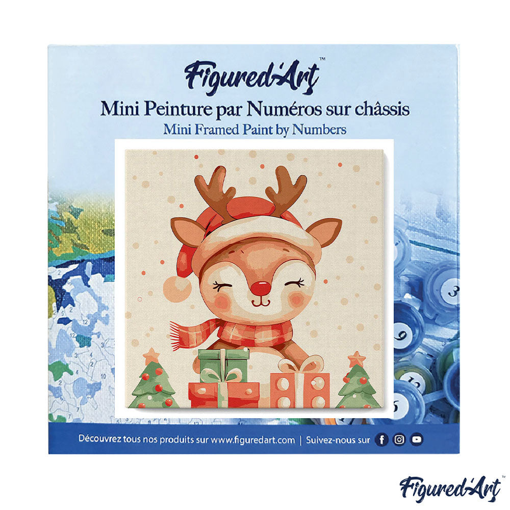 Mini Paint by numbers 8"x8" framed - Festive Reindeer