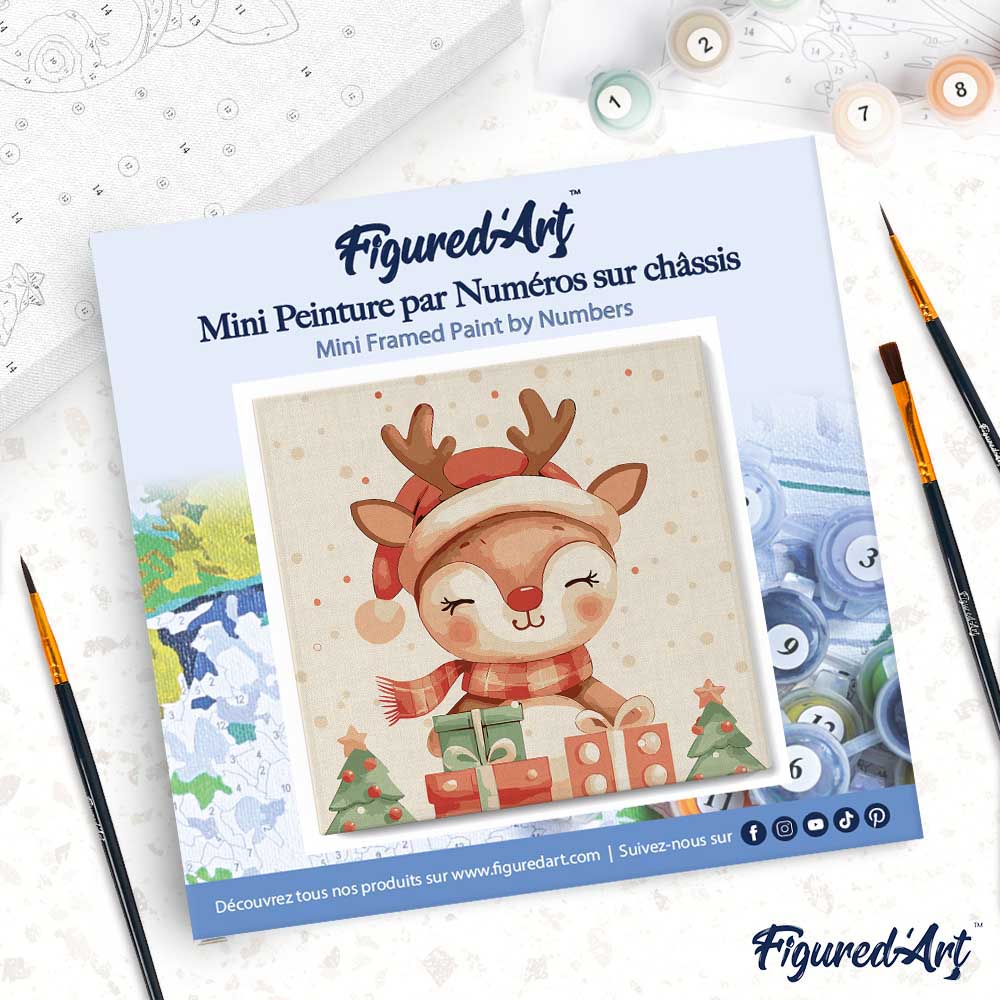 Mini Paint by numbers 8"x8" framed - Festive Reindeer