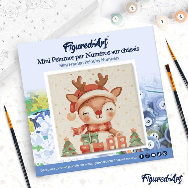Mini Paint by numbers 8"x8" framed - Festive Reindeer
