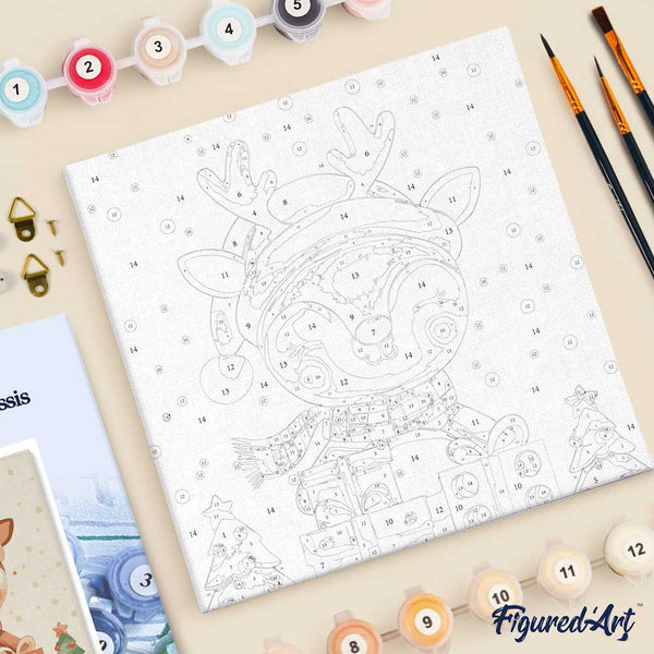 Mini Paint by numbers 8"x8" framed - Festive Reindeer