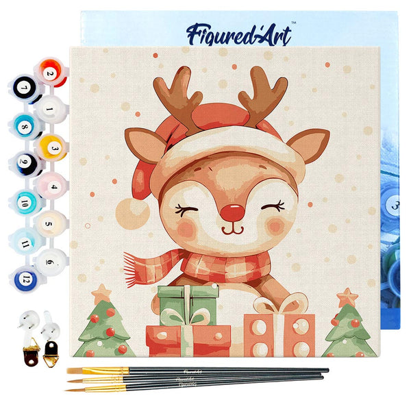 Mini Paint by numbers 8"x8" framed - Festive Reindeer