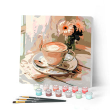 Load image into Gallery viewer, Mini Paint by numbers 8"x8" framed - Morning Coffee