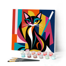 Load image into Gallery viewer, Mini Paint by numbers 8"x8" framed - Bold Abstract Cat
