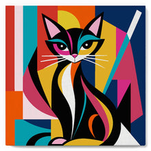 Load image into Gallery viewer, Paint by numbers kit Mini Paint by numbers 8"x8" framed - Bold Abstract Cat Figured'Art