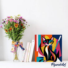 Load image into Gallery viewer, Mini Paint by numbers 8"x8" framed - Bold Abstract Cat