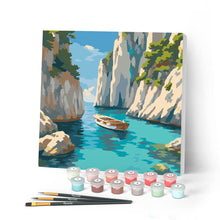 Load image into Gallery viewer, Mini Paint by numbers 8"x8" framed - Peaceful Blue Cove
