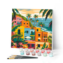 Load image into Gallery viewer, Mini Paint by numbers 8"x8" framed - Moroccan Seaside Town