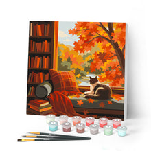 Load image into Gallery viewer, Mini Paint by numbers 8"x8" framed - Cat's Autumn View