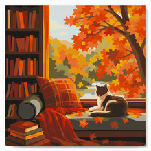 Load image into Gallery viewer, Paint by numbers kit Mini Paint by numbers 8"x8" framed - Cat's Autumn View Figured'Art