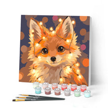 Load image into Gallery viewer, Mini Paint by numbers 8"x8" framed - Little Fox with Light Bulbs