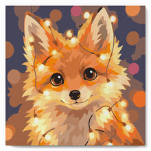 Load image into Gallery viewer, Paint by numbers kit Mini Paint by numbers 8"x8" framed - Little Fox with Light Bulbs Figured'Art