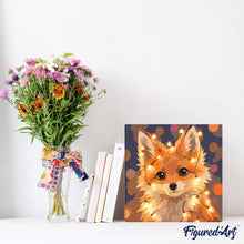 Load image into Gallery viewer, Mini Paint by numbers 8"x8" framed - Little Fox with Light Bulbs