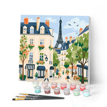 Load image into Gallery viewer, Mini Paint by numbers 8"x8" framed - Watercolor Paris Street
