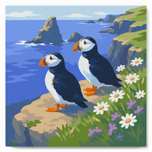 Load image into Gallery viewer, Paint by numbers kit Mini Paint by numbers 8"x8" framed - Puffin by the Ocean Cliffs Figured'Art