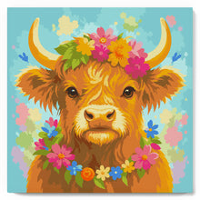 Load image into Gallery viewer, Paint by numbers kit Mini Paint by numbers 8"x8" framed - Highland Cow Garden Queen Figured'Art