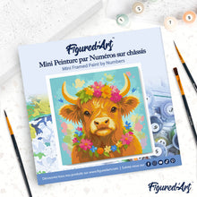 Load image into Gallery viewer, Mini Paint by numbers 8"x8" framed - Highland Cow Garden Queen