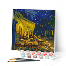 Load image into Gallery viewer, Mini Paint by numbers 8"x8" framed - Van Gogh Cafe Terrace at Night
