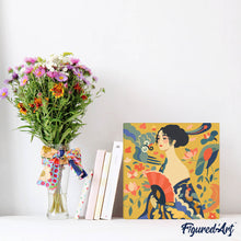 Load image into Gallery viewer, Mini Paint by numbers 8"x8" framed - Lady with a Fan - Klimt