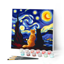 Load image into Gallery viewer, Mini Paint by numbers 8"x8" framed - Starry Night Companions