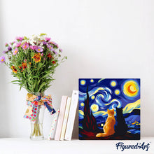 Load image into Gallery viewer, Mini Paint by numbers 8"x8" framed - Starry Night Companions
